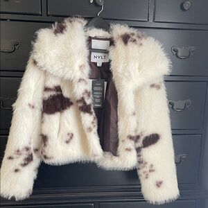 NVLT Cream and Brown Faux Fur Jacket